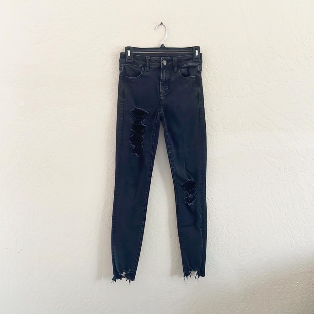 🌿Final Sale American Eagle Hi Rise ‎ Distressed Black Denim Jegging Jeans